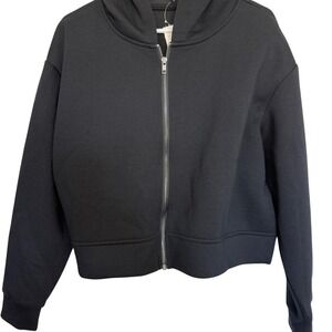 A New Day Women Black Full Zip Cropped Hoodie Sweatshirt Size XLarge